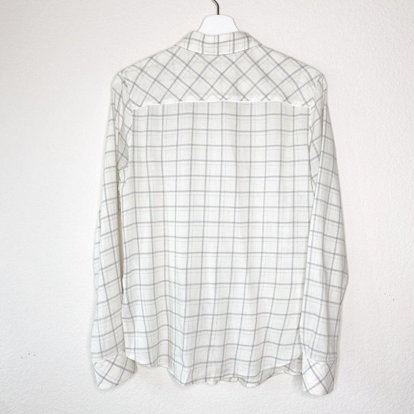 Elizabeth and James Window Pane Satin Trim Button Up Top Sz S - Picture 7 of 9